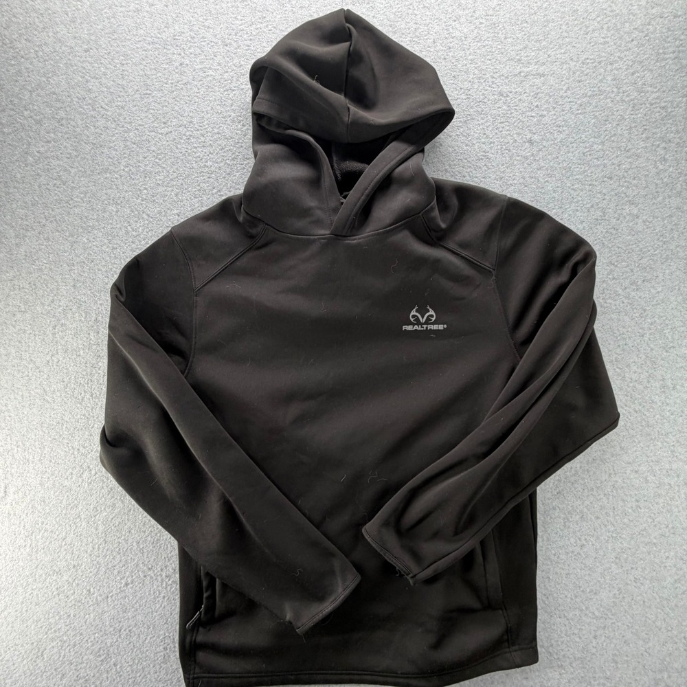 Realtree Mens XL Black Recycled Polyester Fleece Lined Pullover Hoodie 0599